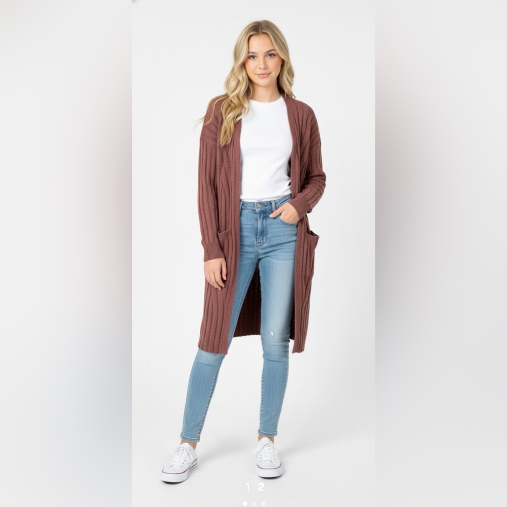 Hippie Rose Women's Ribbed Brown Cardigan Sweater